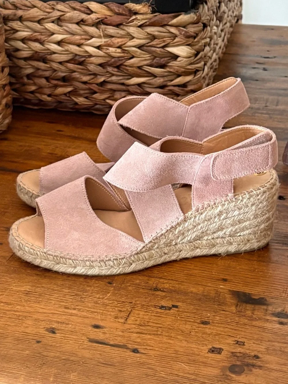 Jutila Made in Spain Suede Cross Strap Rose Mauve Jute Espadrille Sz 8